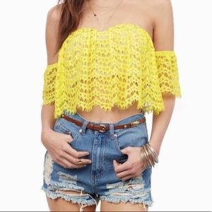 NWT Bright yellow cold shoulder crop top